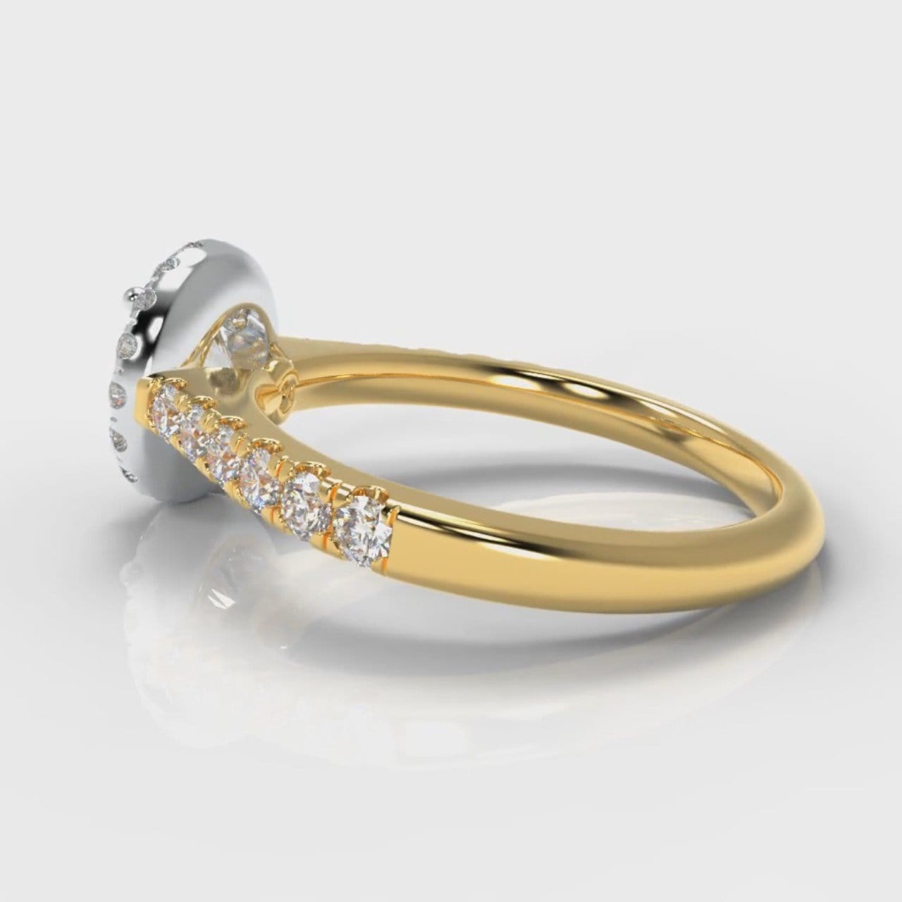 Micropavé Round Brilliant Cut Diamond Halo Engagement Ring - Two Tone Yellow Gold
