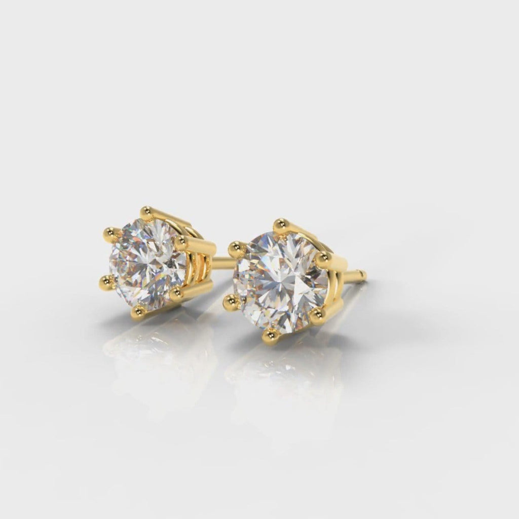Six Claw Diamond Stud Earrings (GIA Certified) - Yellow Gold