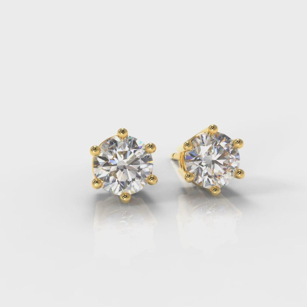 Six Claw Diamond Stud Earrings (GIA Certified) - Yellow Gold