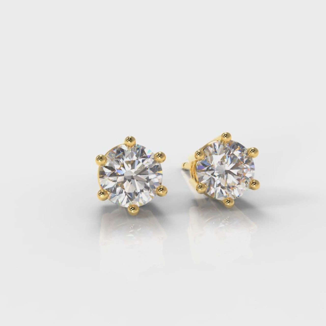 Six Claw Diamond Stud Earrings (GIA Certified) - Yellow Gold