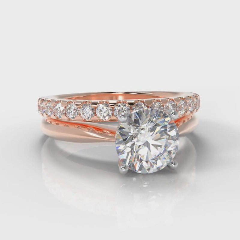 Carrée Solitaire Round Brilliant Cut Diamond Bridal Set - Rose Gold