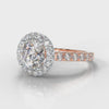 Micropavé Round Brilliant Cut Diamond Halo Engagement Ring - Two Tone Rose Gold
