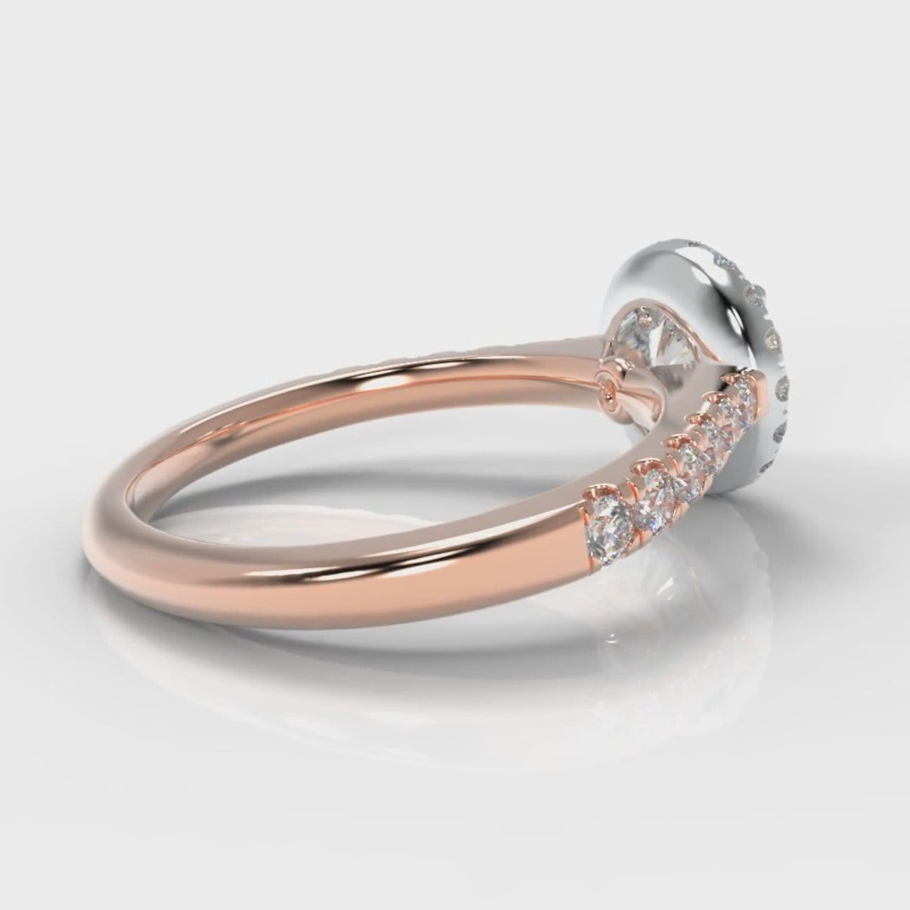Micropavé Round Brilliant Cut Diamond Halo Engagement Ring - Two Tone Rose Gold