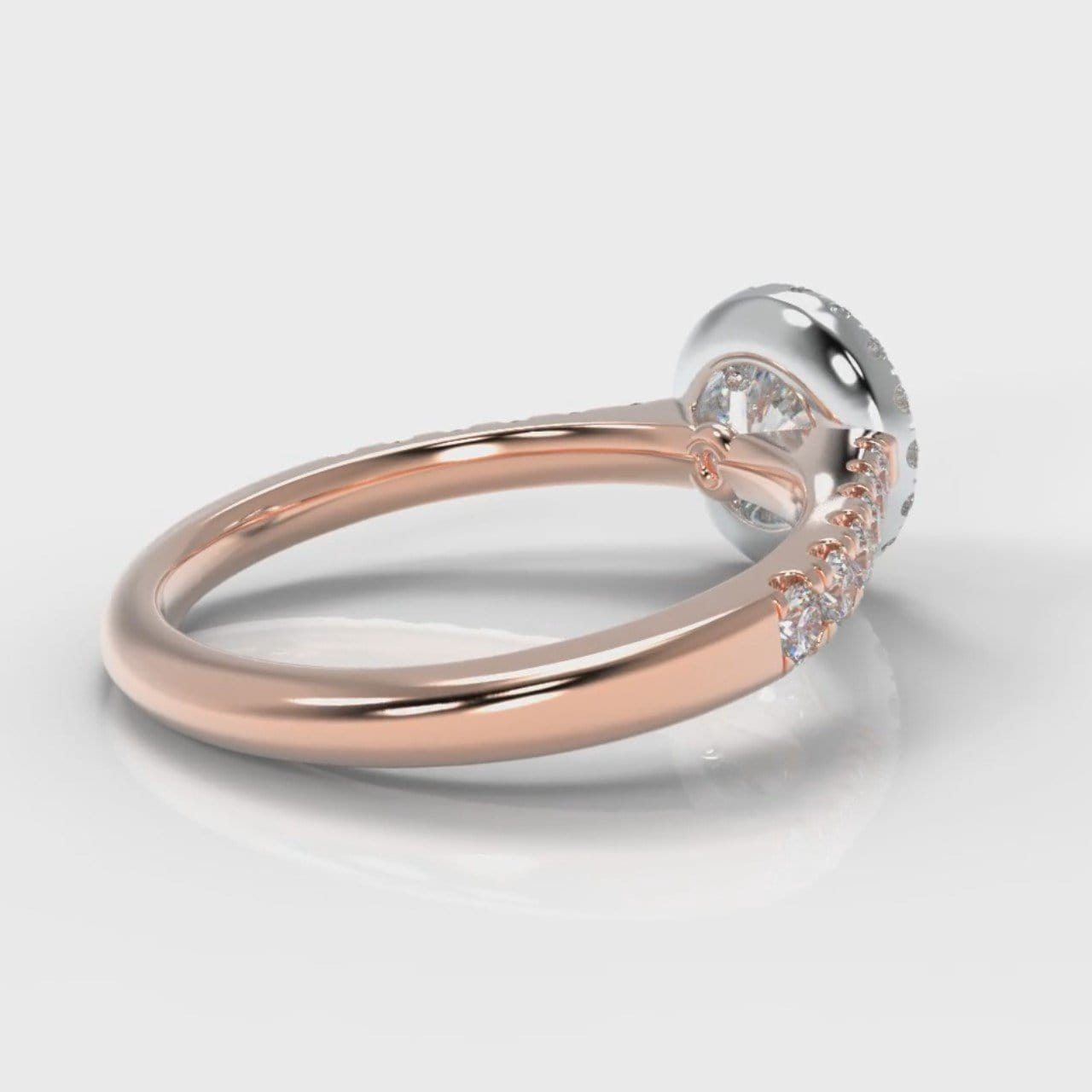 Micropavé Round Brilliant Cut Diamond Halo Engagement Ring - Two Tone Rose Gold
