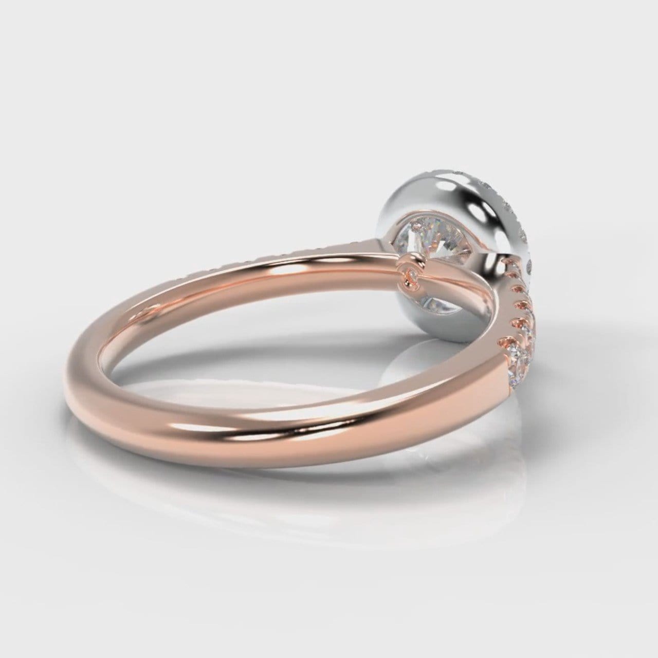 Micropavé Round Brilliant Cut Diamond Halo Engagement Ring - Two Tone Rose Gold