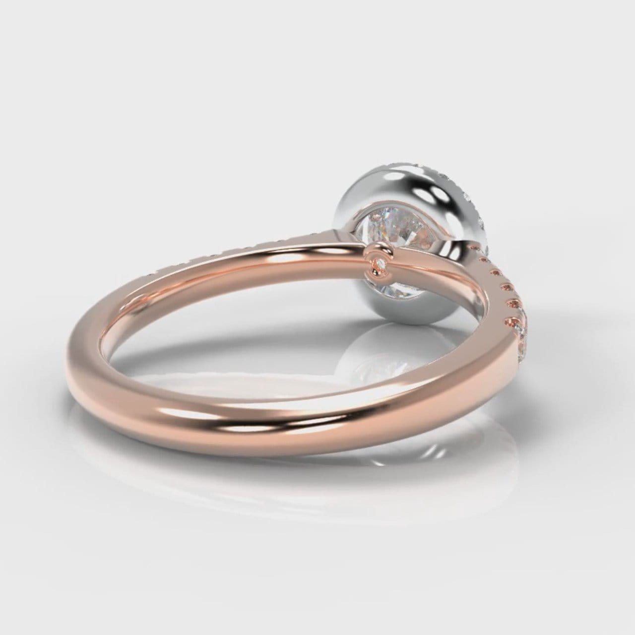 Micropavé Round Brilliant Cut Diamond Halo Engagement Ring - Two Tone Rose Gold
