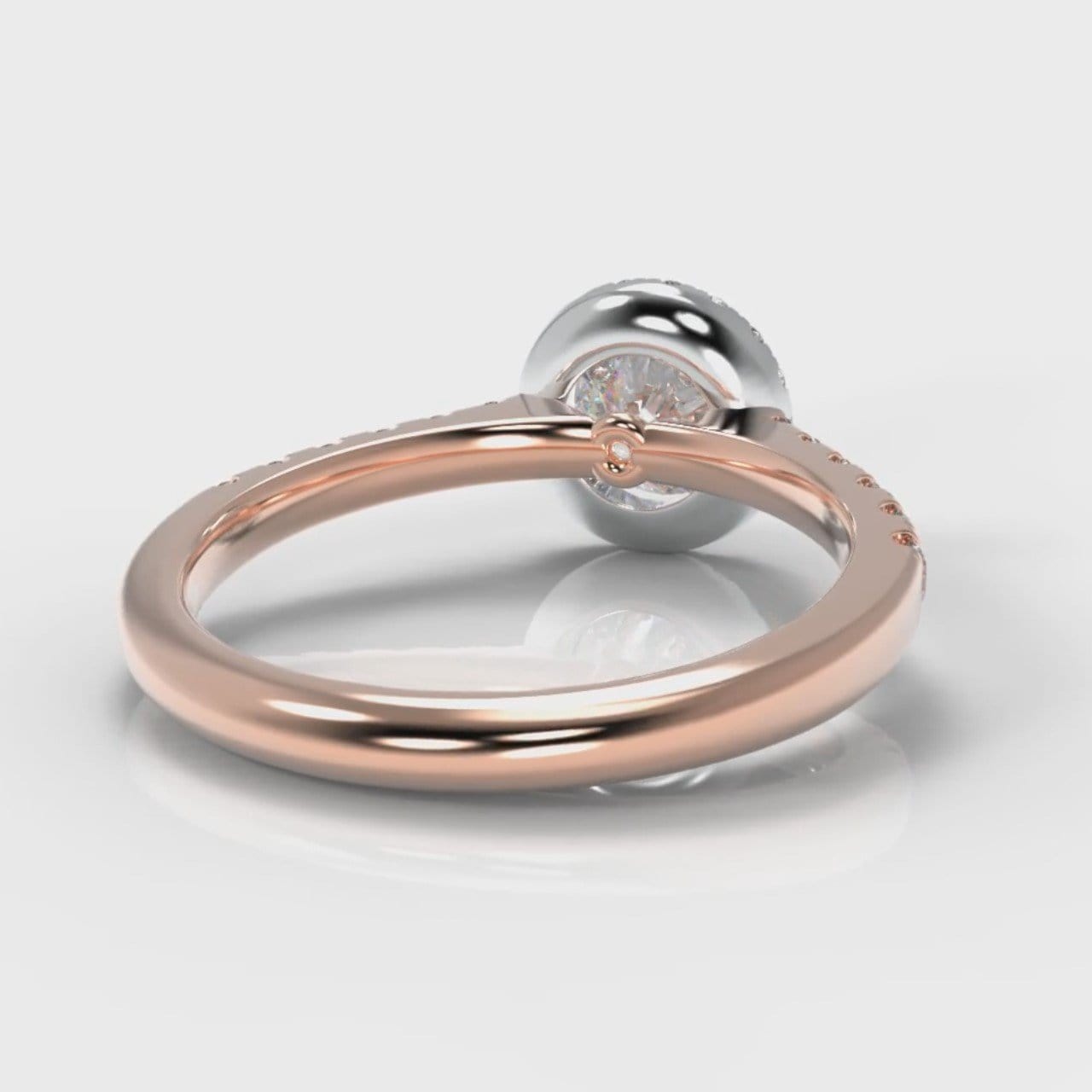 Micropavé Round Brilliant Cut Diamond Halo Engagement Ring - Two Tone Rose Gold