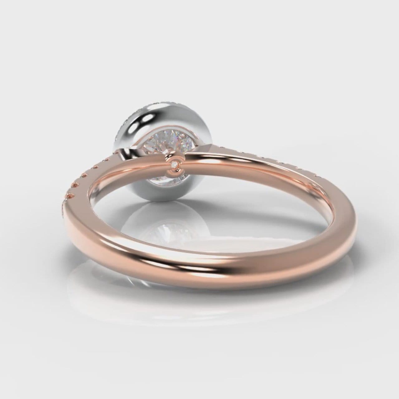 Micropavé Round Brilliant Cut Diamond Halo Engagement Ring - Two Tone Rose Gold