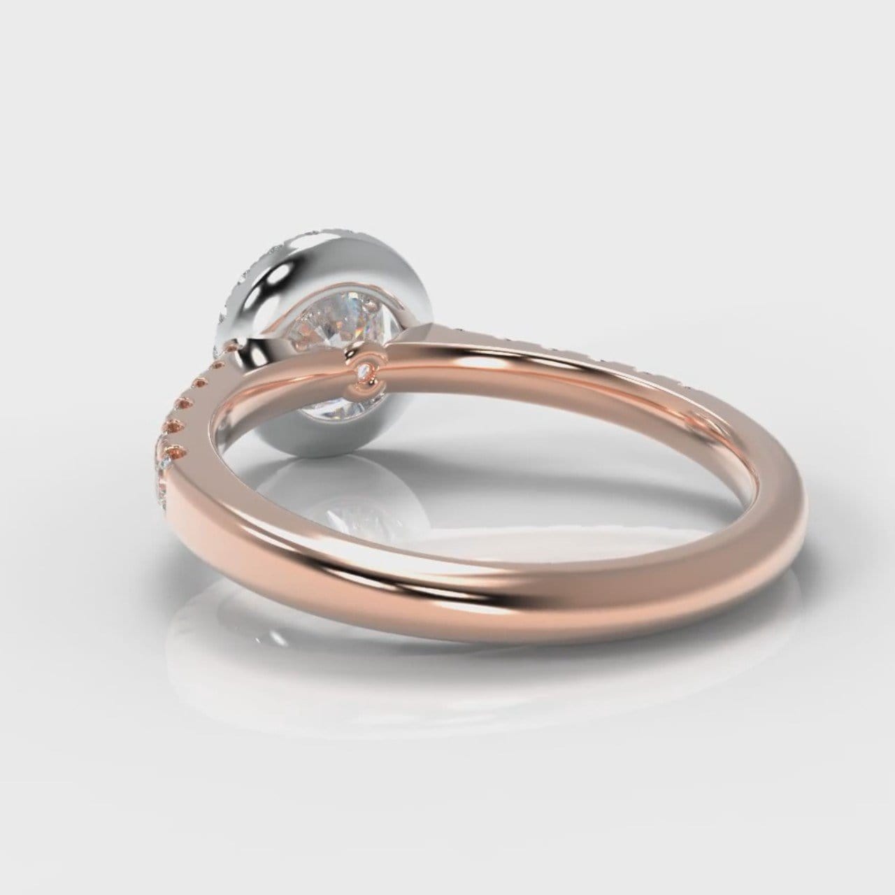 Micropavé Round Brilliant Cut Diamond Halo Engagement Ring - Two Tone Rose Gold