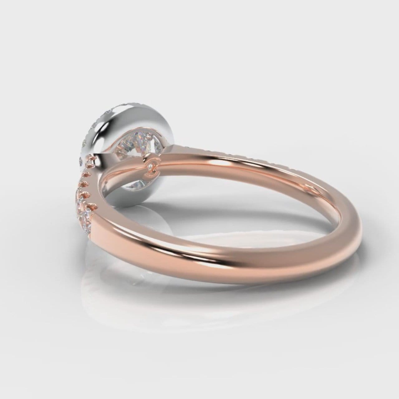 Micropavé Round Brilliant Cut Diamond Halo Engagement Ring - Two Tone Rose Gold