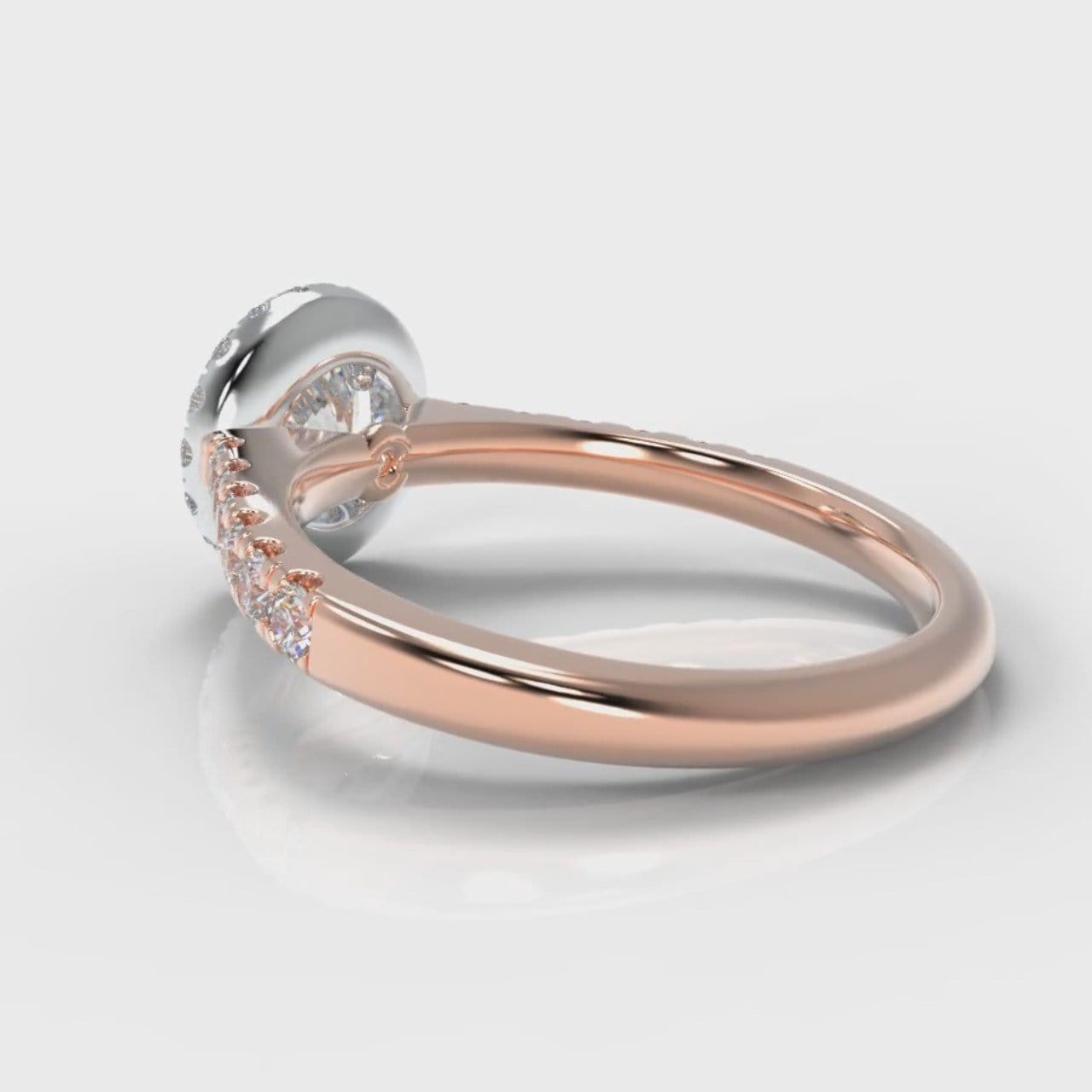 Micropavé Round Brilliant Cut Diamond Halo Engagement Ring - Two Tone Rose Gold
