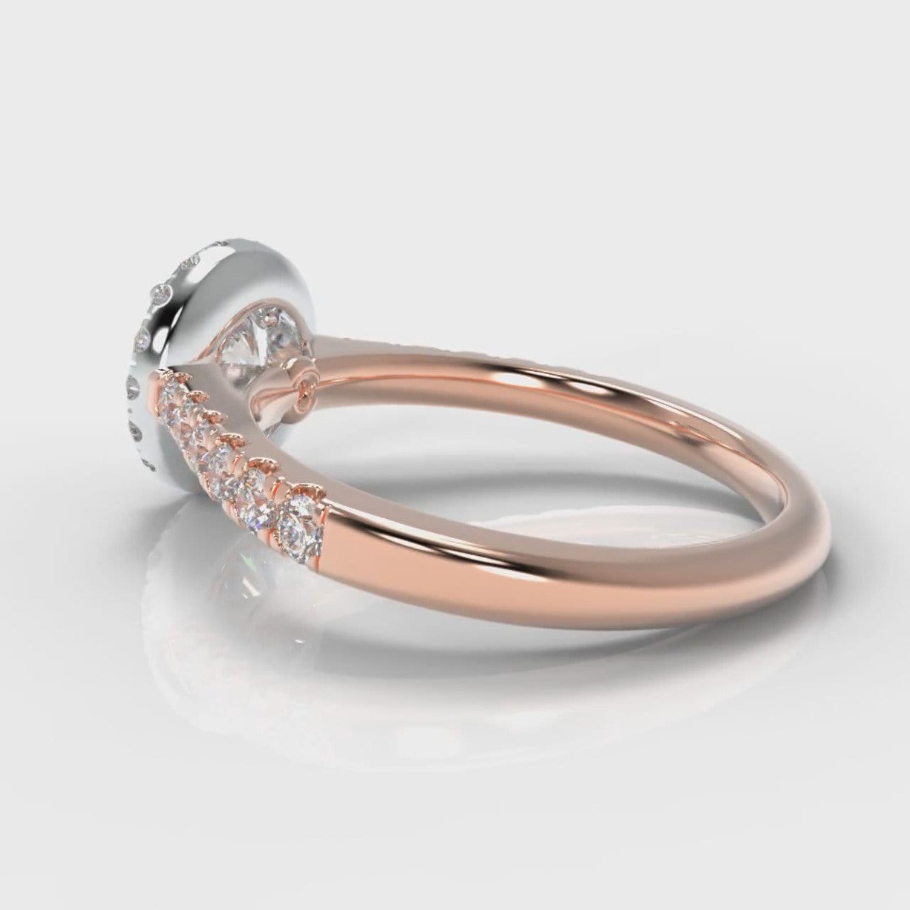 Micropavé Round Brilliant Cut Diamond Halo Engagement Ring - Two Tone Rose Gold