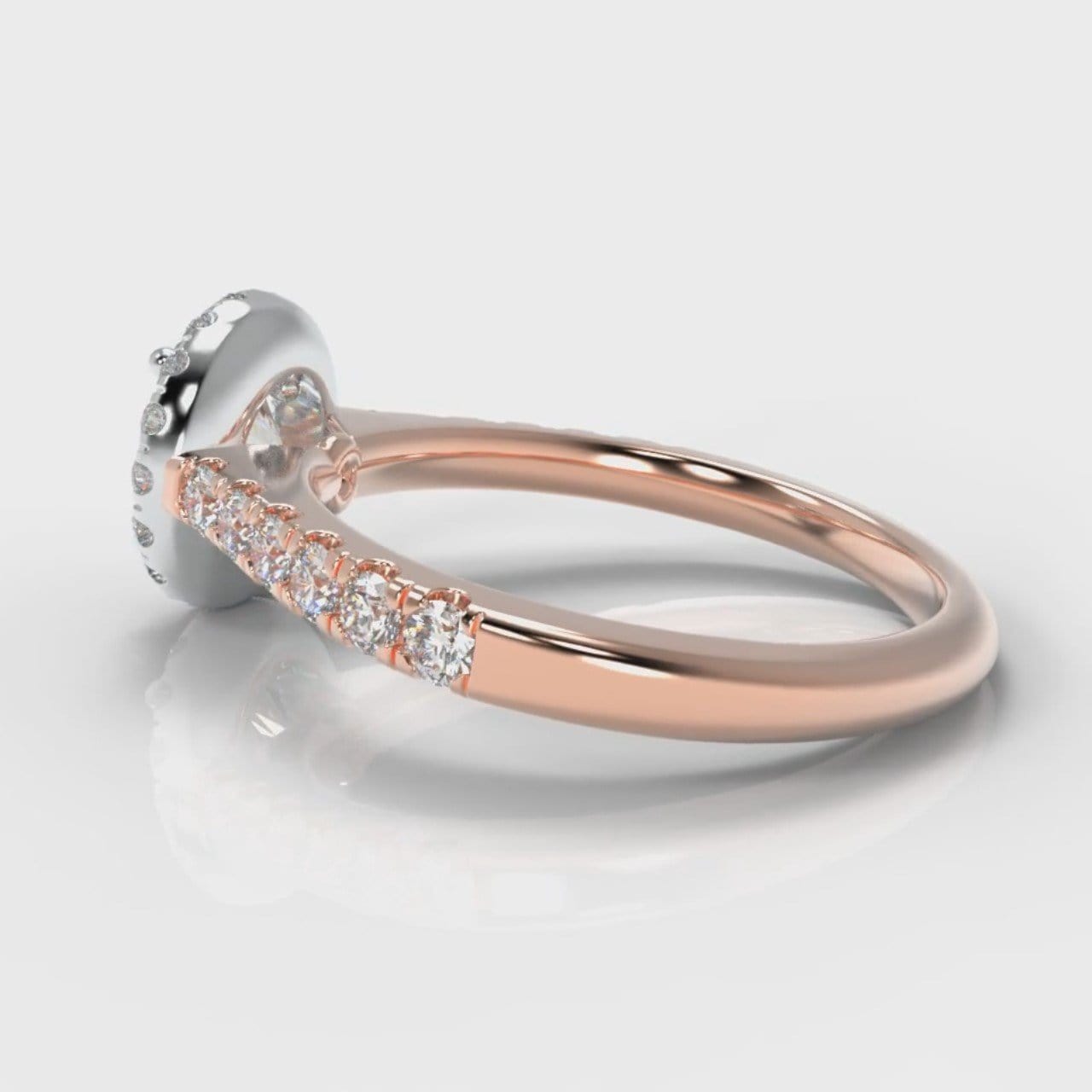 Micropavé Round Brilliant Cut Diamond Halo Engagement Ring - Two Tone Rose Gold