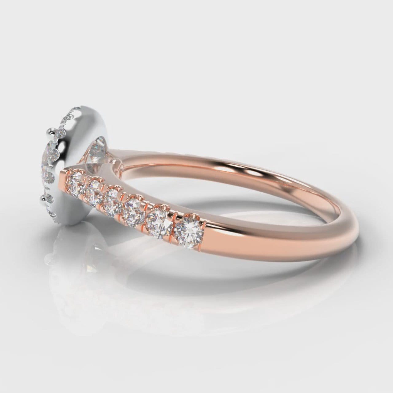 Micropavé Round Brilliant Cut Diamond Halo Engagement Ring - Two Tone Rose Gold