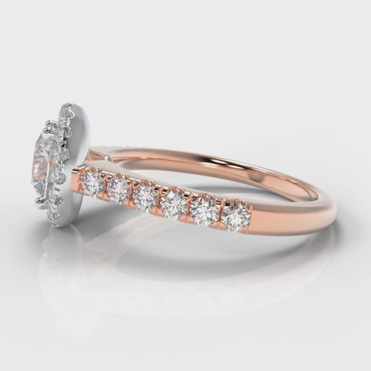 Micropavé Round Brilliant Cut Diamond Halo Engagement Ring - Two Tone Rose Gold