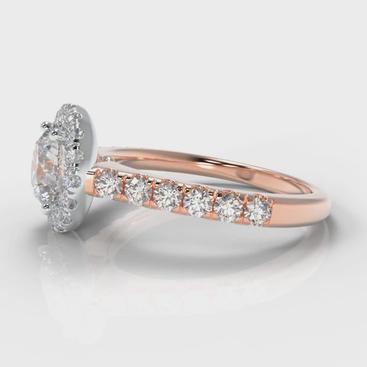Micropavé Round Brilliant Cut Diamond Halo Engagement Ring - Two Tone Rose Gold