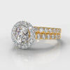 Micropavé Round Brilliant Cut Diamond Halo Bridal Set - Two Tone Yellow Gold