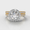 Micropavé Round Brilliant Cut Diamond Halo Bridal Set - Two Tone Yellow Gold