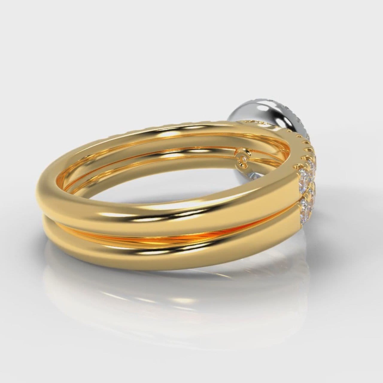 Micropavé Round Brilliant Cut Diamond Halo Bridal Set - Two Tone Yellow Gold
