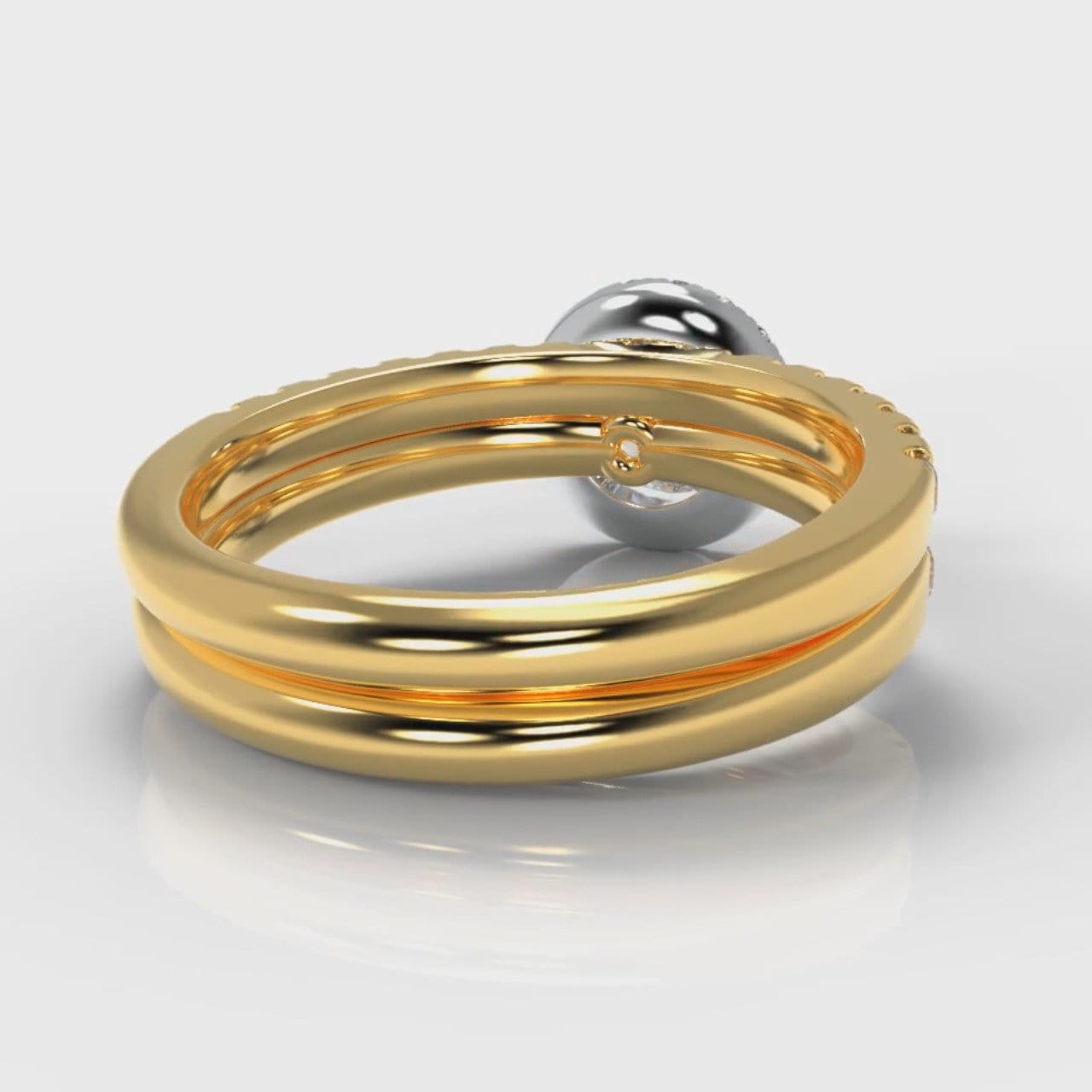 Micropavé Round Brilliant Cut Diamond Halo Bridal Set - Two Tone Yellow Gold