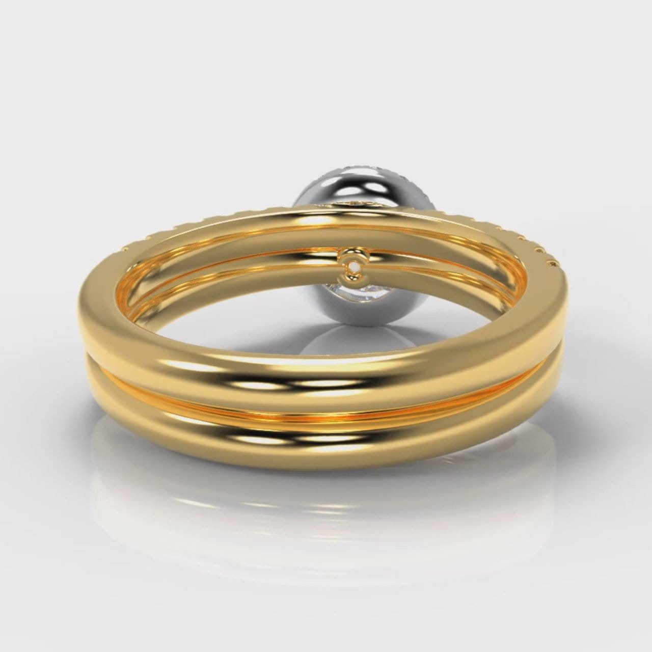 Micropavé Round Brilliant Cut Diamond Halo Bridal Set - Two Tone Yellow Gold