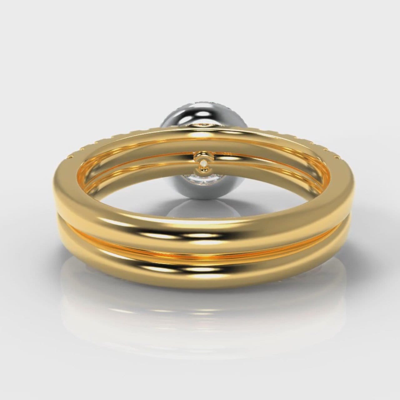 Micropavé Round Brilliant Cut Diamond Halo Bridal Set - Two Tone Yellow Gold