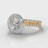 Petite Micropavé Round Brilliant Cut Diamond Halo Bridal Set - Two Tone Yellow Gold