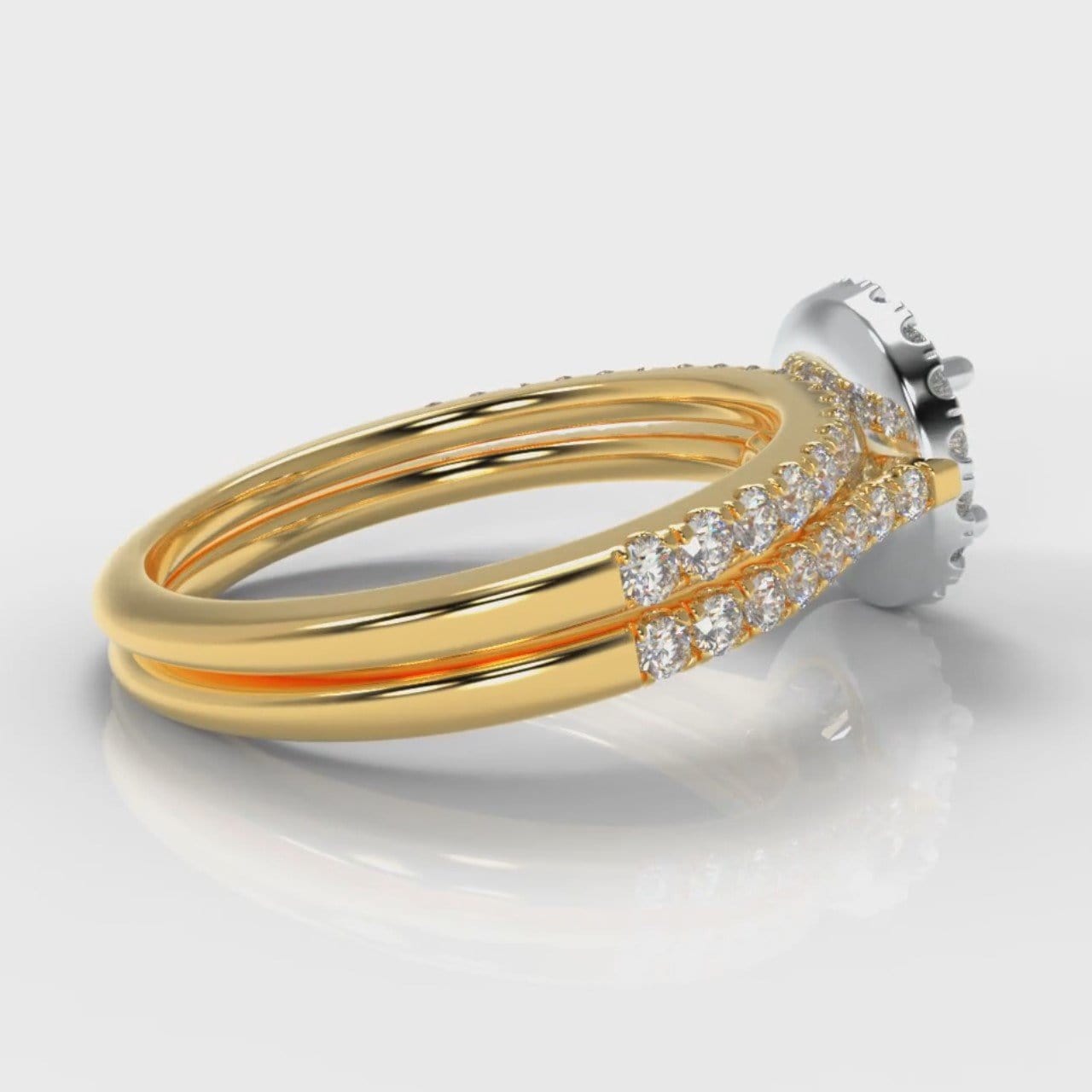 Petite Micropavé Round Brilliant Cut Diamond Halo Bridal Set - Two Tone Yellow Gold