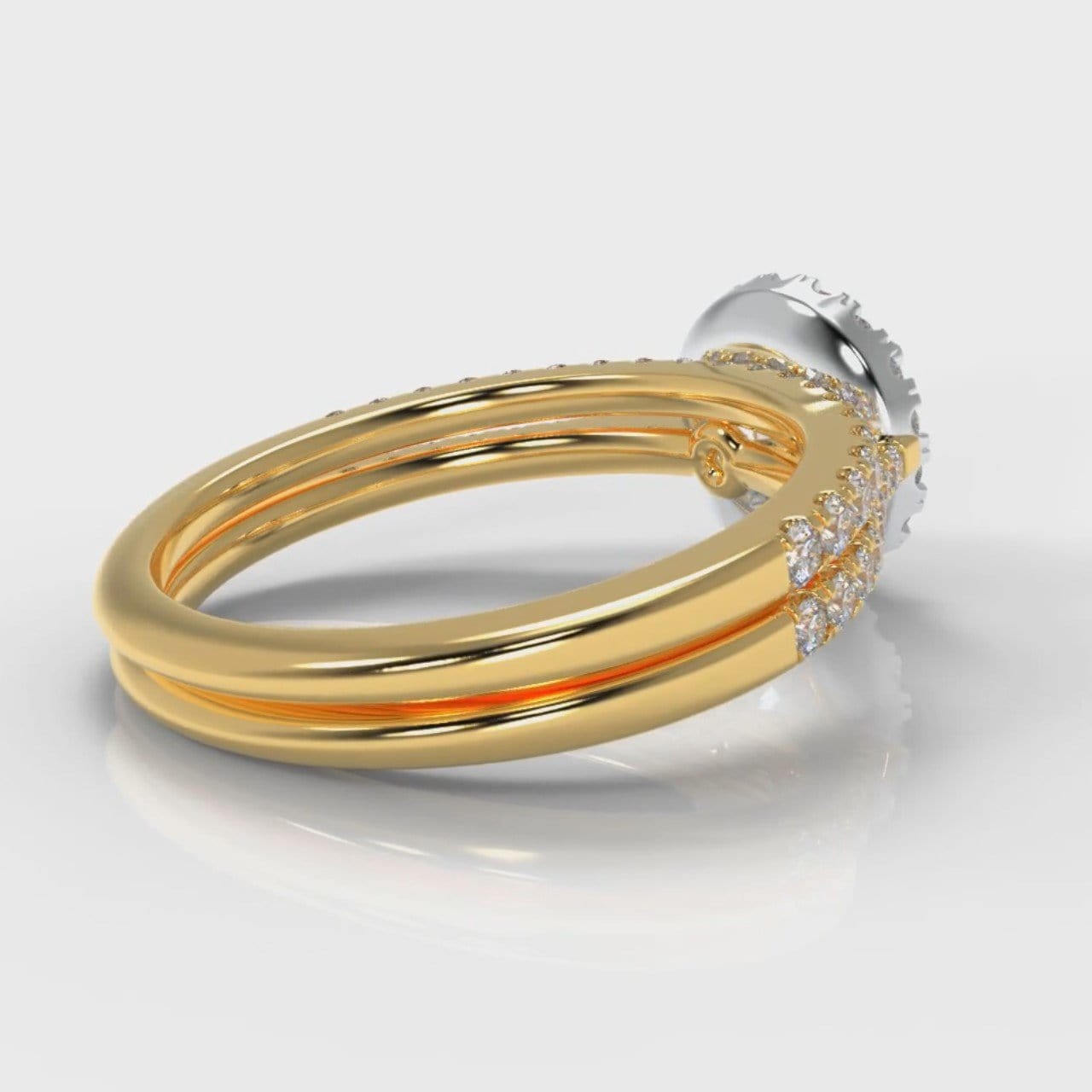 Petite Micropavé Round Brilliant Cut Diamond Halo Bridal Set - Two Tone Yellow Gold