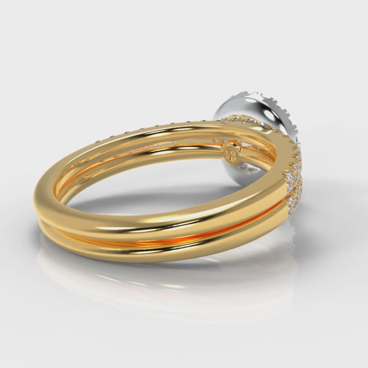 Petite Micropavé Round Brilliant Cut Diamond Halo Bridal Set - Two Tone Yellow Gold