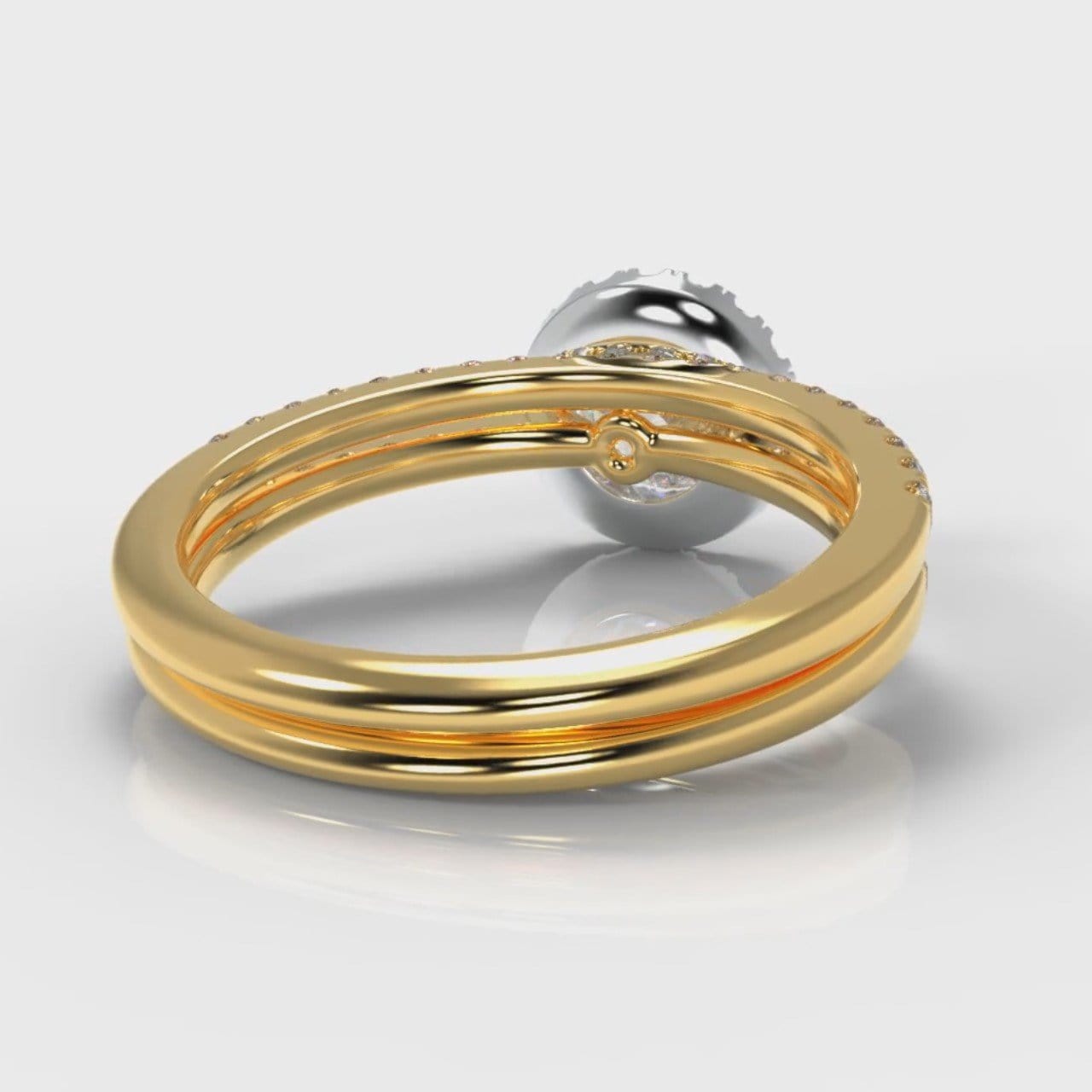Petite Micropavé Round Brilliant Cut Diamond Halo Bridal Set - Two Tone Yellow Gold