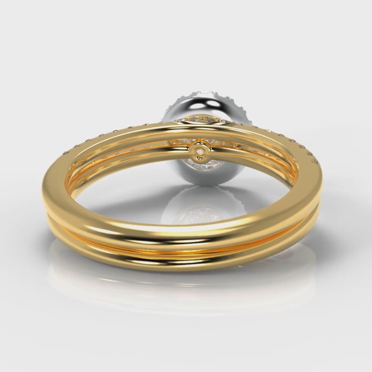 Petite Micropavé Round Brilliant Cut Diamond Halo Bridal Set - Two Tone Yellow Gold