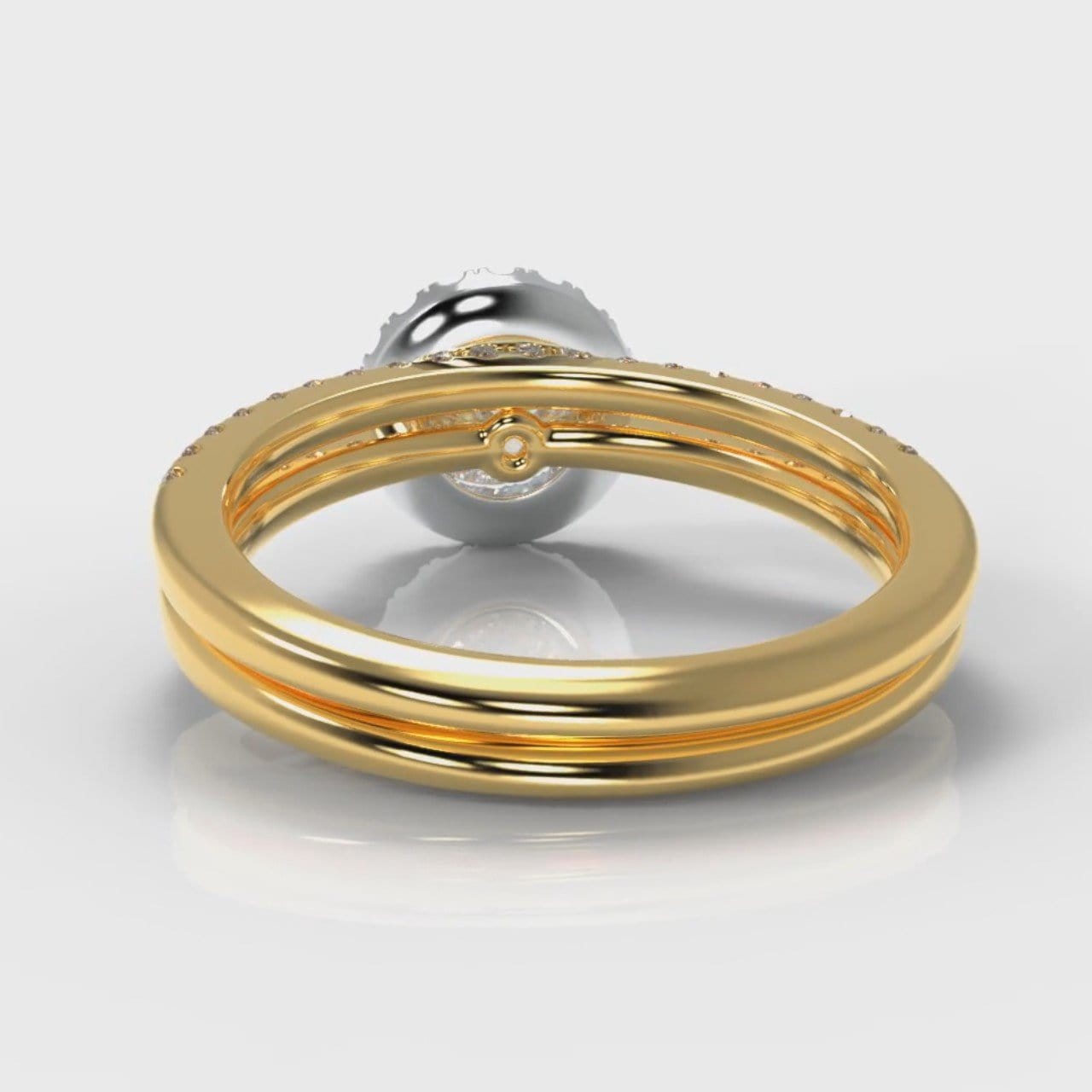 Petite Micropavé Round Brilliant Cut Diamond Halo Bridal Set - Two Tone Yellow Gold