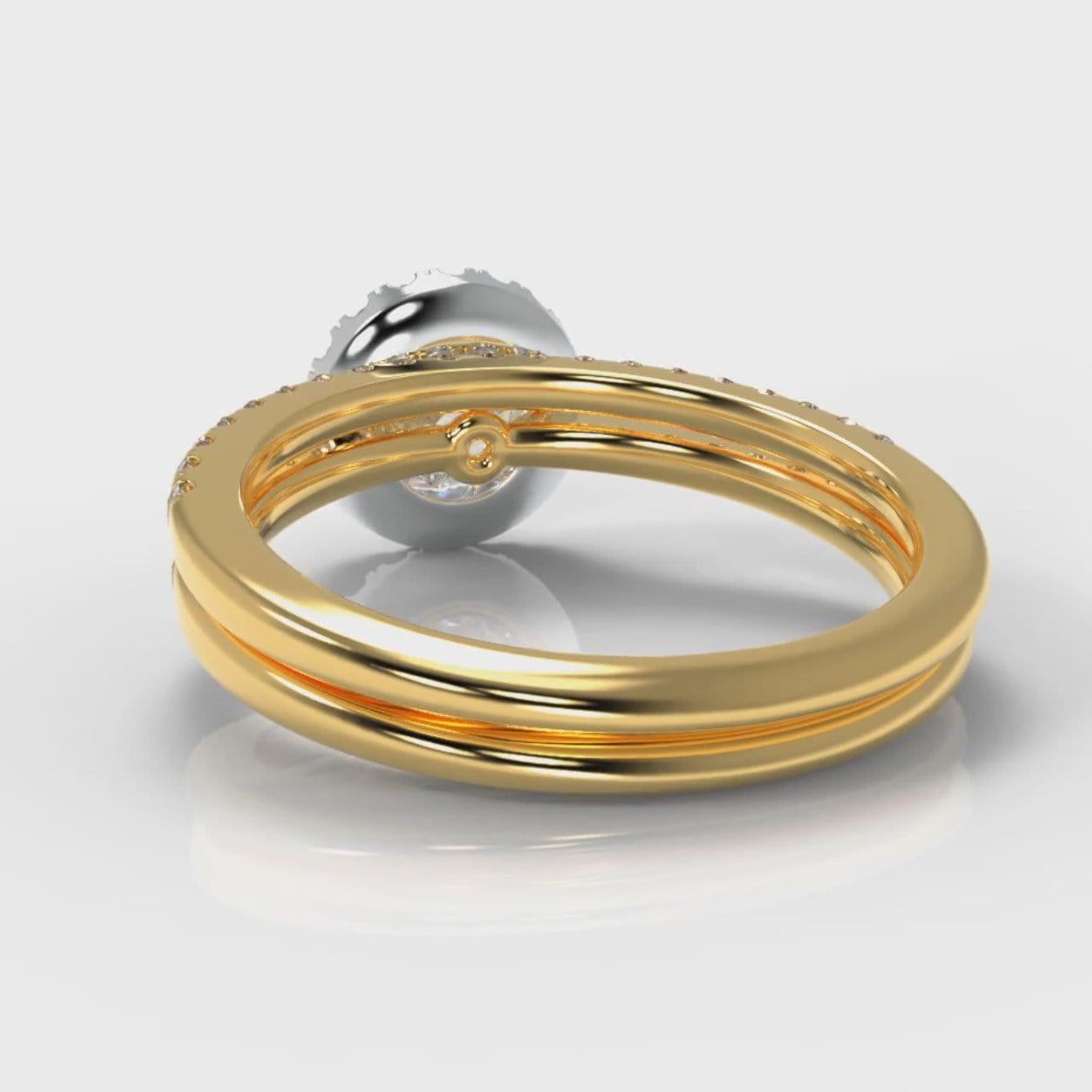 Petite Micropavé Round Brilliant Cut Diamond Halo Bridal Set - Two Tone Yellow Gold