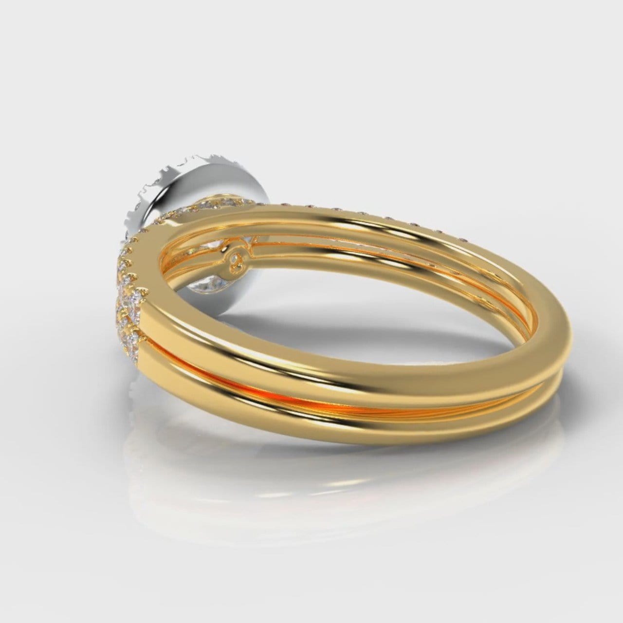 Petite Micropavé Round Brilliant Cut Diamond Halo Bridal Set - Two Tone Yellow Gold
