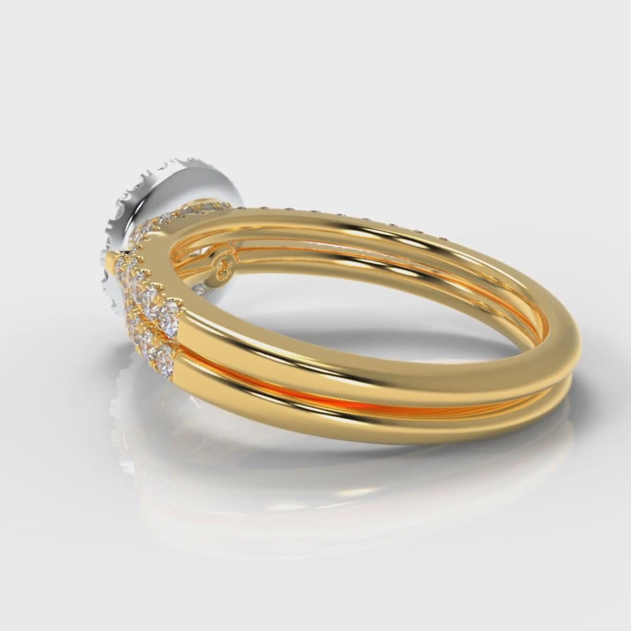 Petite Micropavé Round Brilliant Cut Diamond Halo Bridal Set - Two Tone Yellow Gold