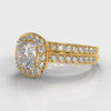 Pavé Cushion Cut Diamond Halo Bridal Set - Yellow Gold