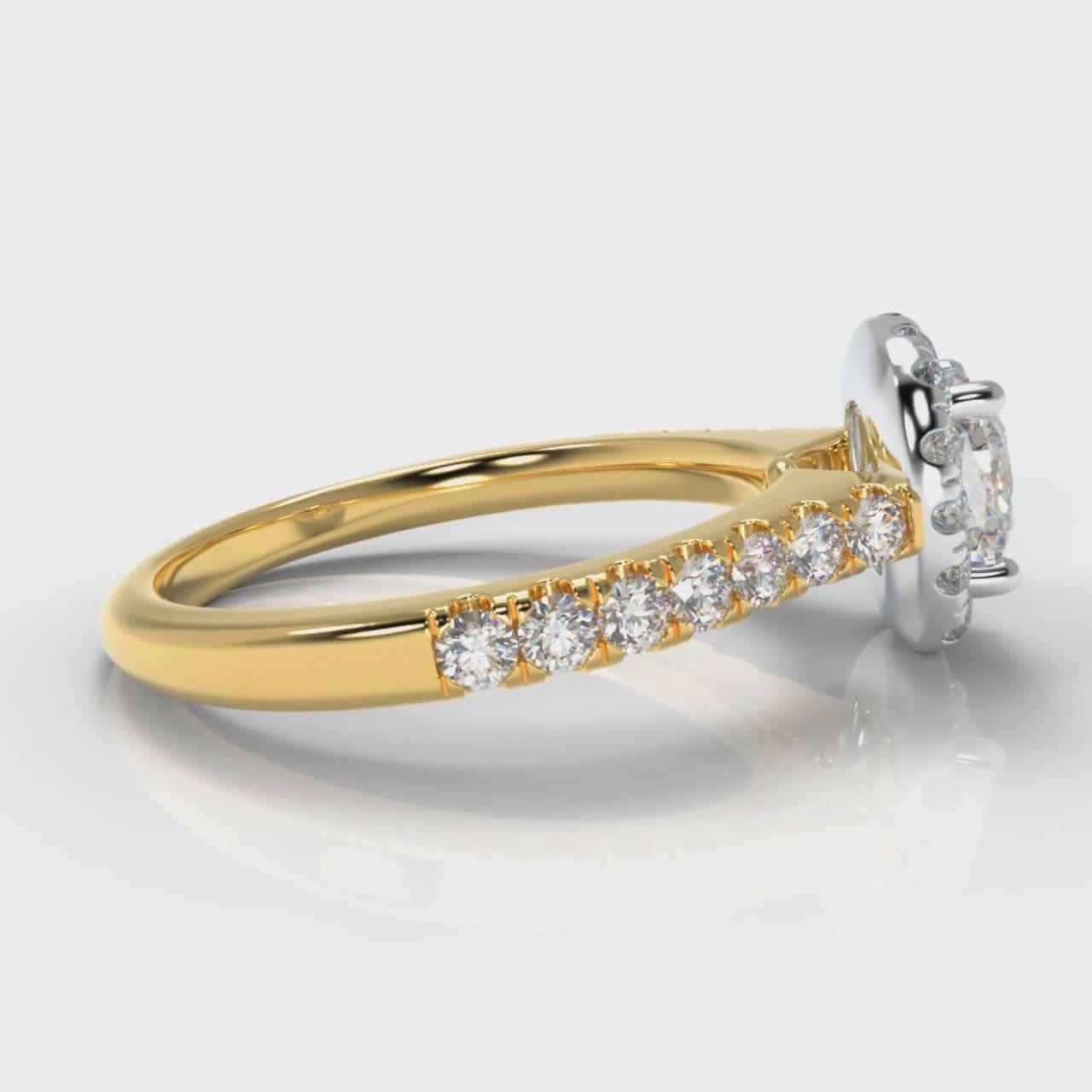Micropavé Cushion Cut Diamond Halo Engagement Ring - Two Tone Yellow Gold