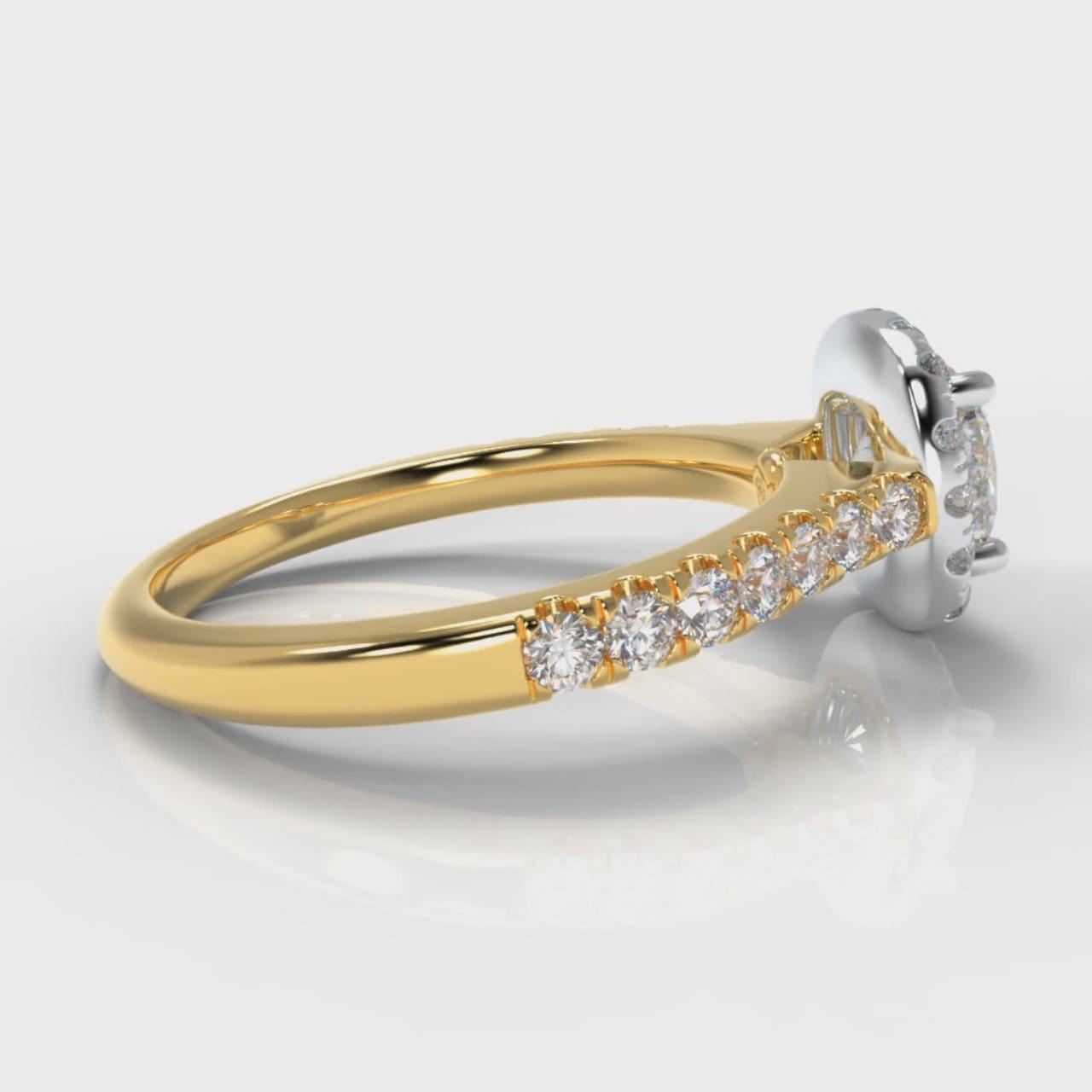 Micropavé Cushion Cut Diamond Halo Engagement Ring - Two Tone Yellow Gold