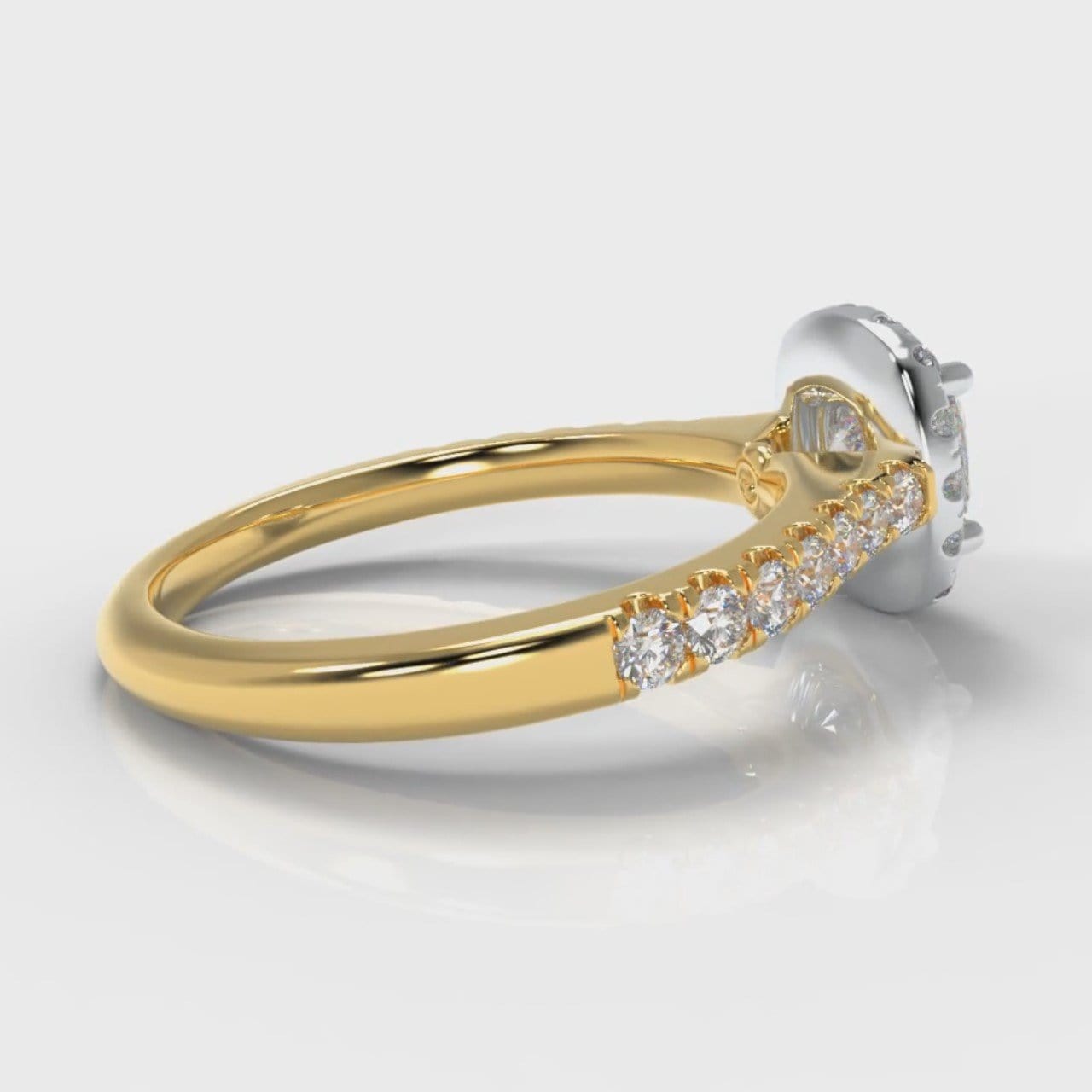 Micropavé Cushion Cut Diamond Halo Engagement Ring - Two Tone Yellow Gold