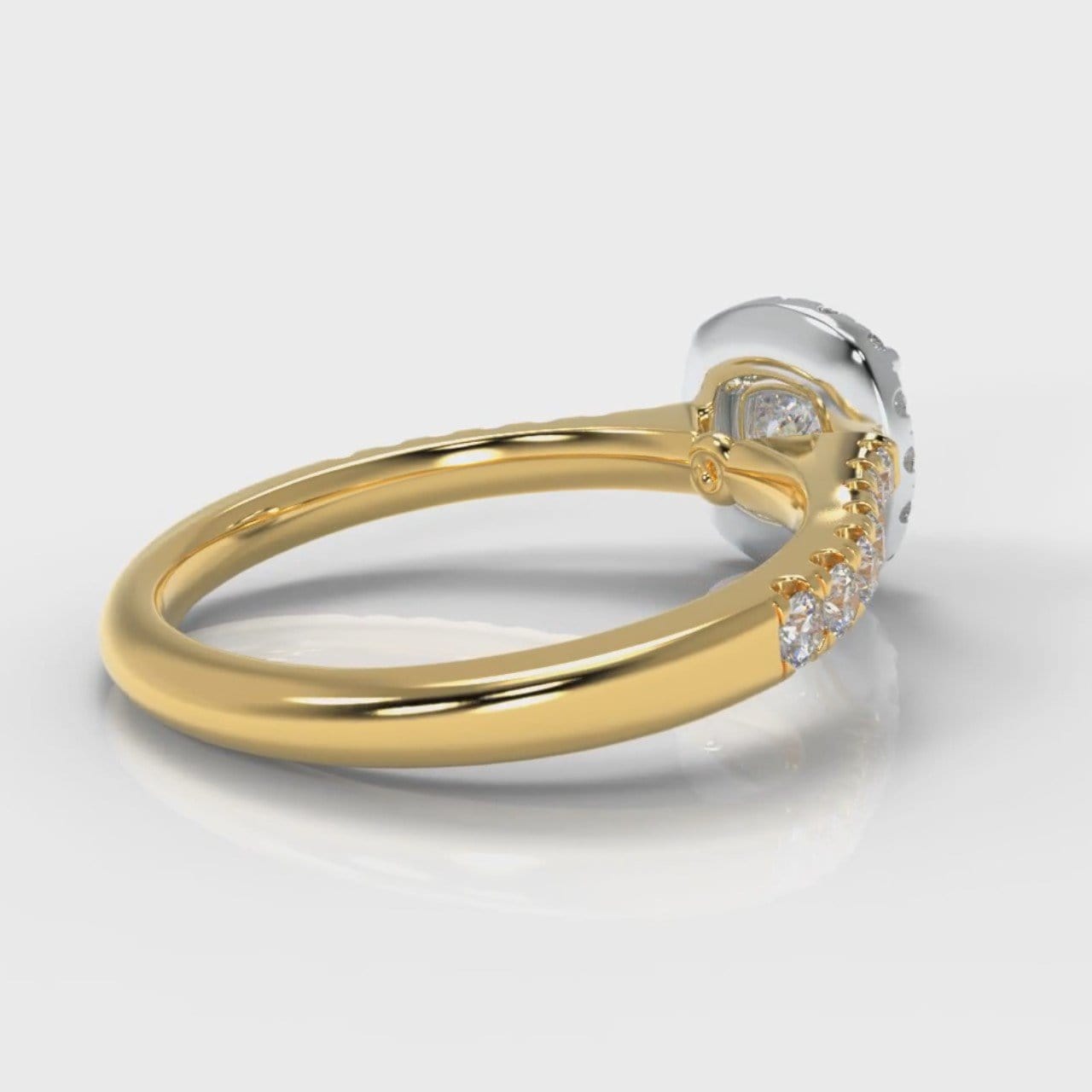 Micropavé Cushion Cut Diamond Halo Engagement Ring - Two Tone Yellow Gold