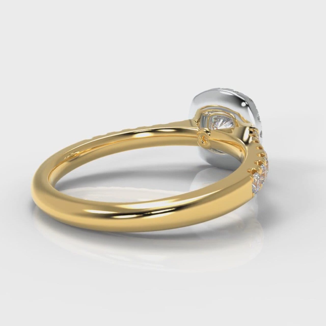 Micropavé Cushion Cut Diamond Halo Engagement Ring - Two Tone Yellow Gold