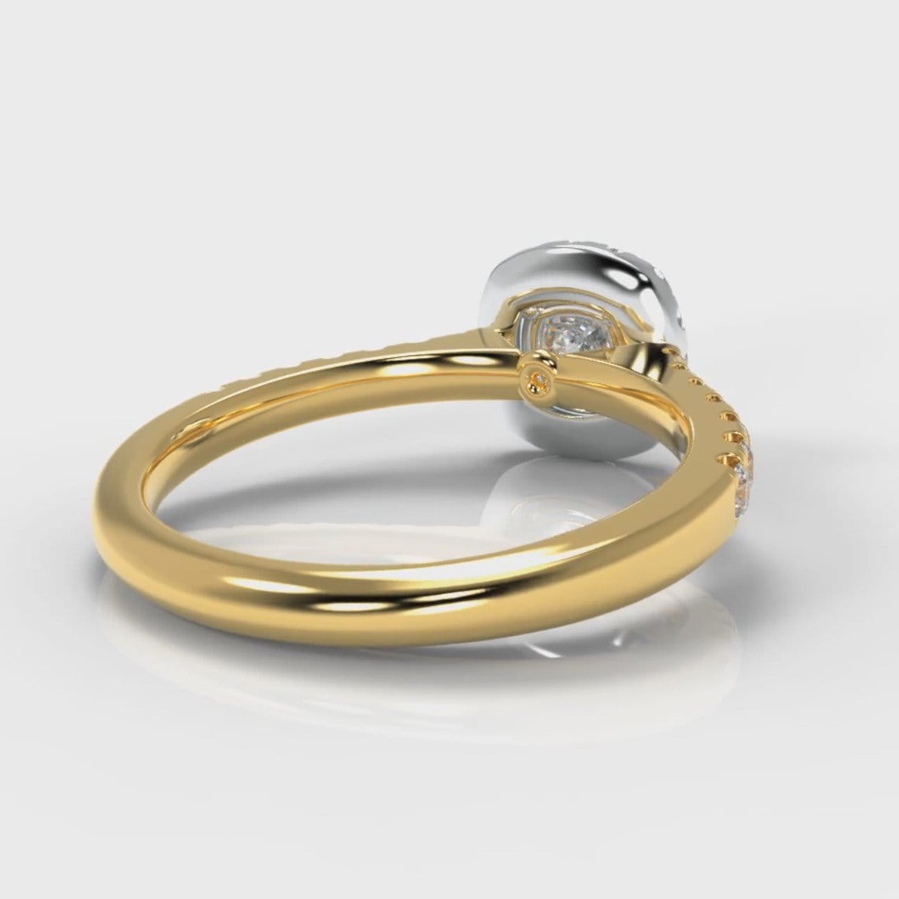 Micropavé Cushion Cut Diamond Halo Engagement Ring - Two Tone Yellow Gold