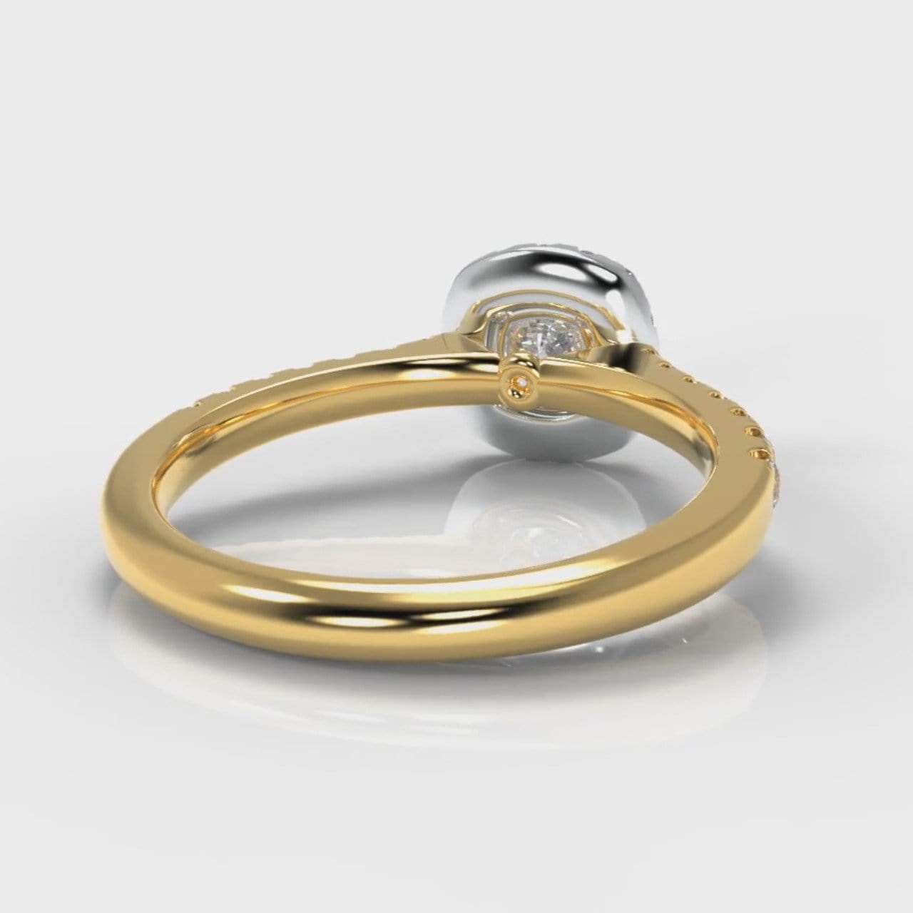 Micropavé Cushion Cut Diamond Halo Engagement Ring - Two Tone Yellow Gold