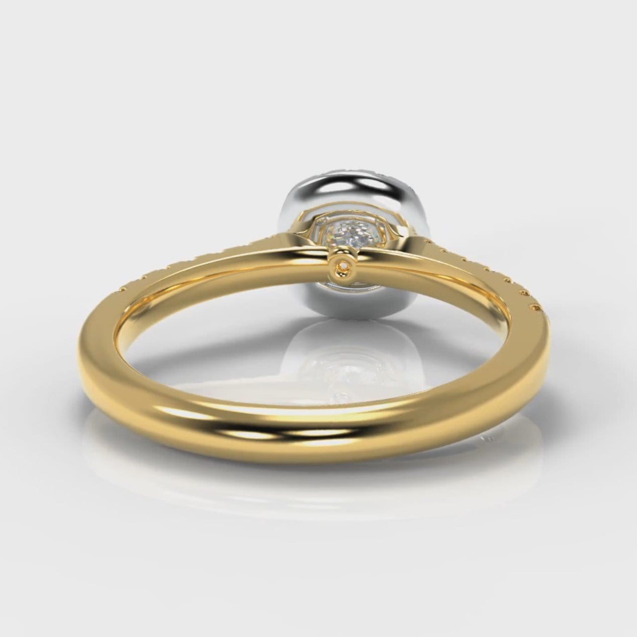 Micropavé Cushion Cut Diamond Halo Engagement Ring - Two Tone Yellow Gold