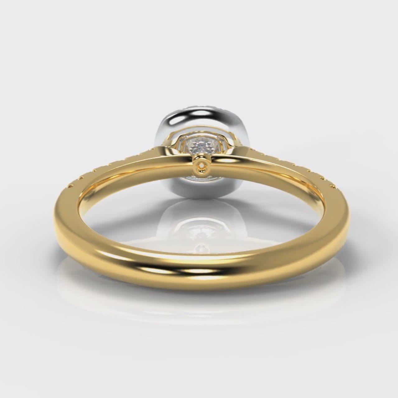 Micropavé Cushion Cut Diamond Halo Engagement Ring - Two Tone Yellow Gold
