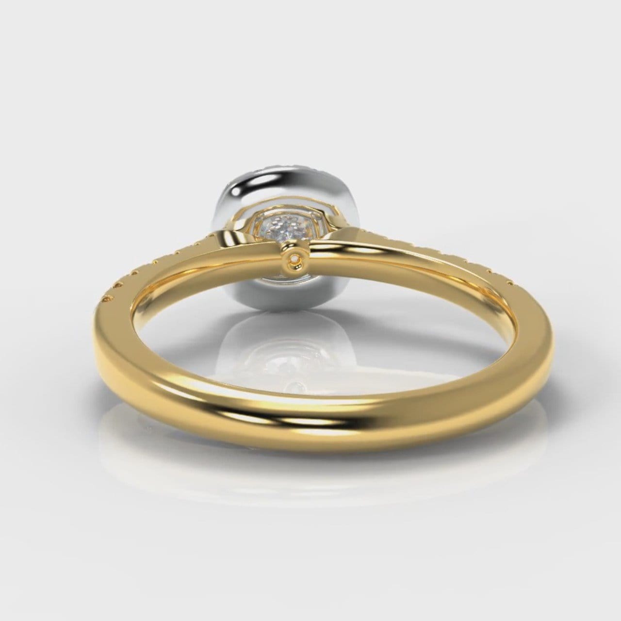 Micropavé Cushion Cut Diamond Halo Engagement Ring - Two Tone Yellow Gold