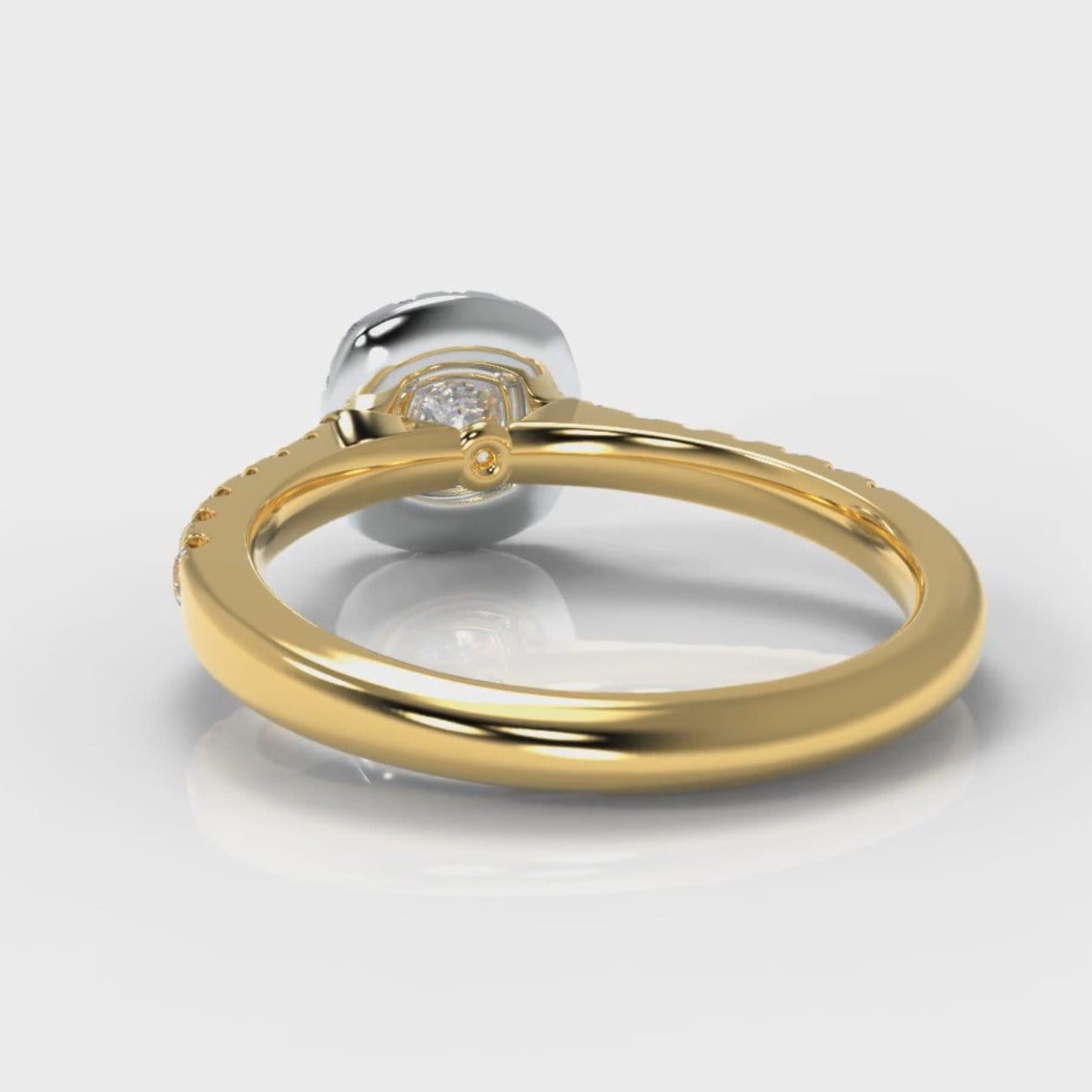 Micropavé Cushion Cut Diamond Halo Engagement Ring - Two Tone Yellow Gold