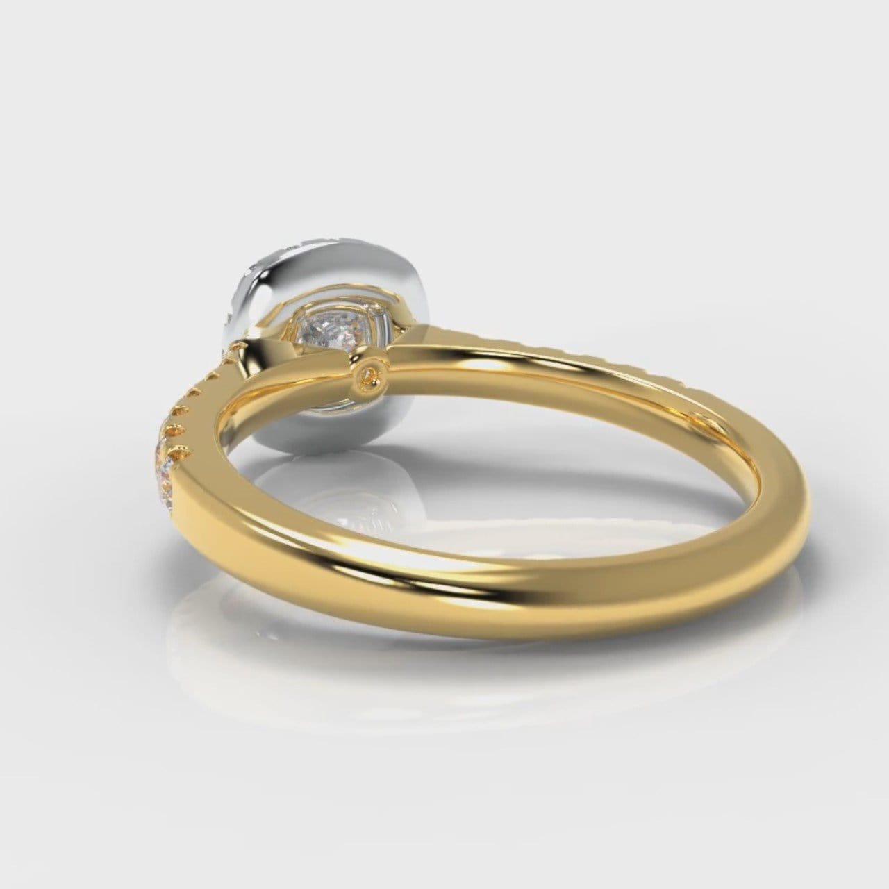 Micropavé Cushion Cut Diamond Halo Engagement Ring - Two Tone Yellow Gold