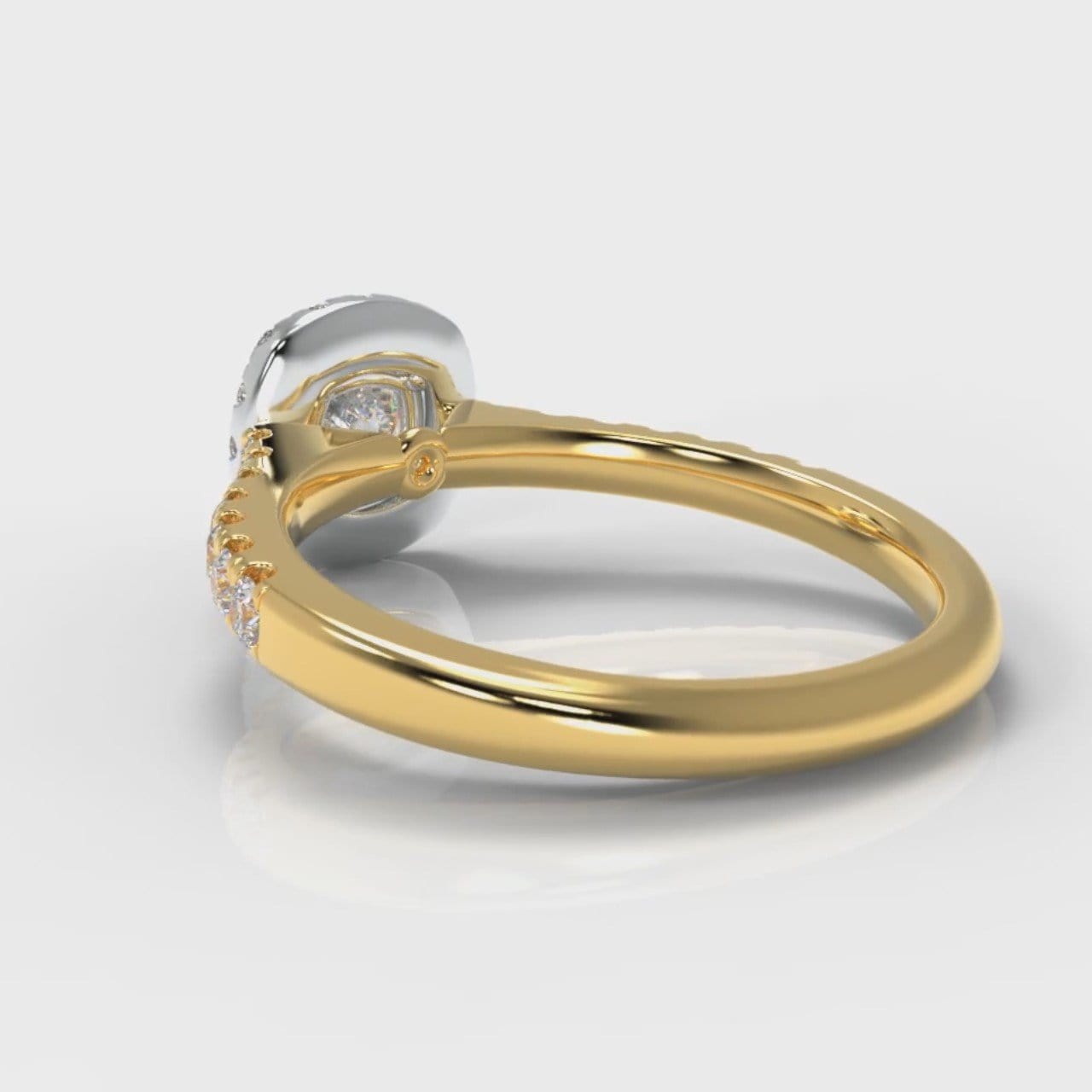 Micropavé Cushion Cut Diamond Halo Engagement Ring - Two Tone Yellow Gold